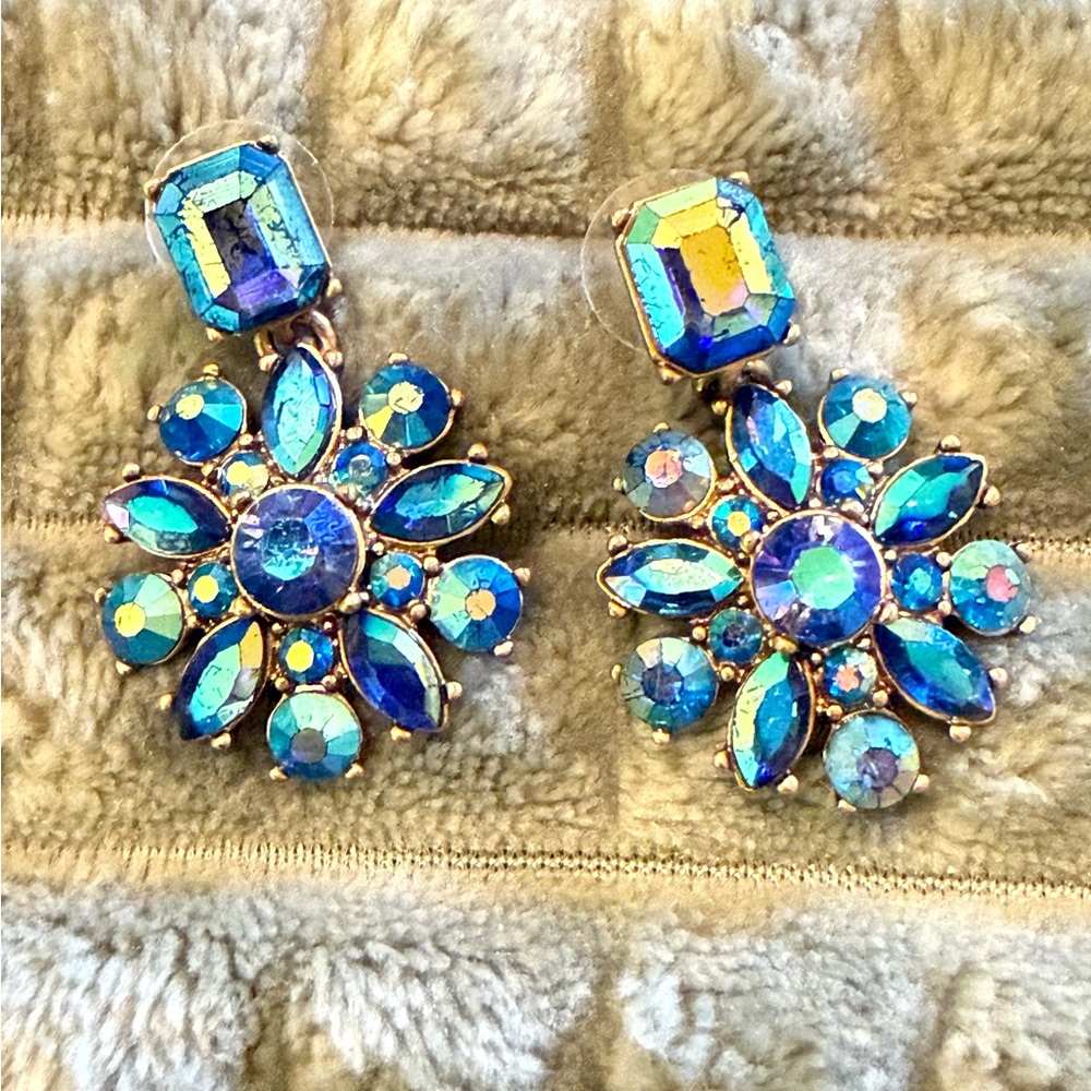J. Crew Iridescent Blue Floral Drop Earrings